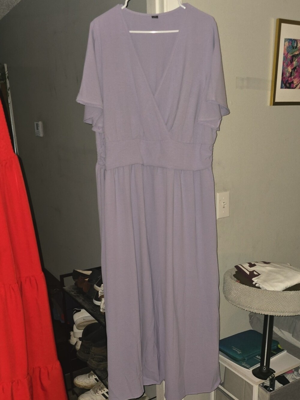 SHEIN Lilac Flutter Sleeve Wrap Maxi Dress